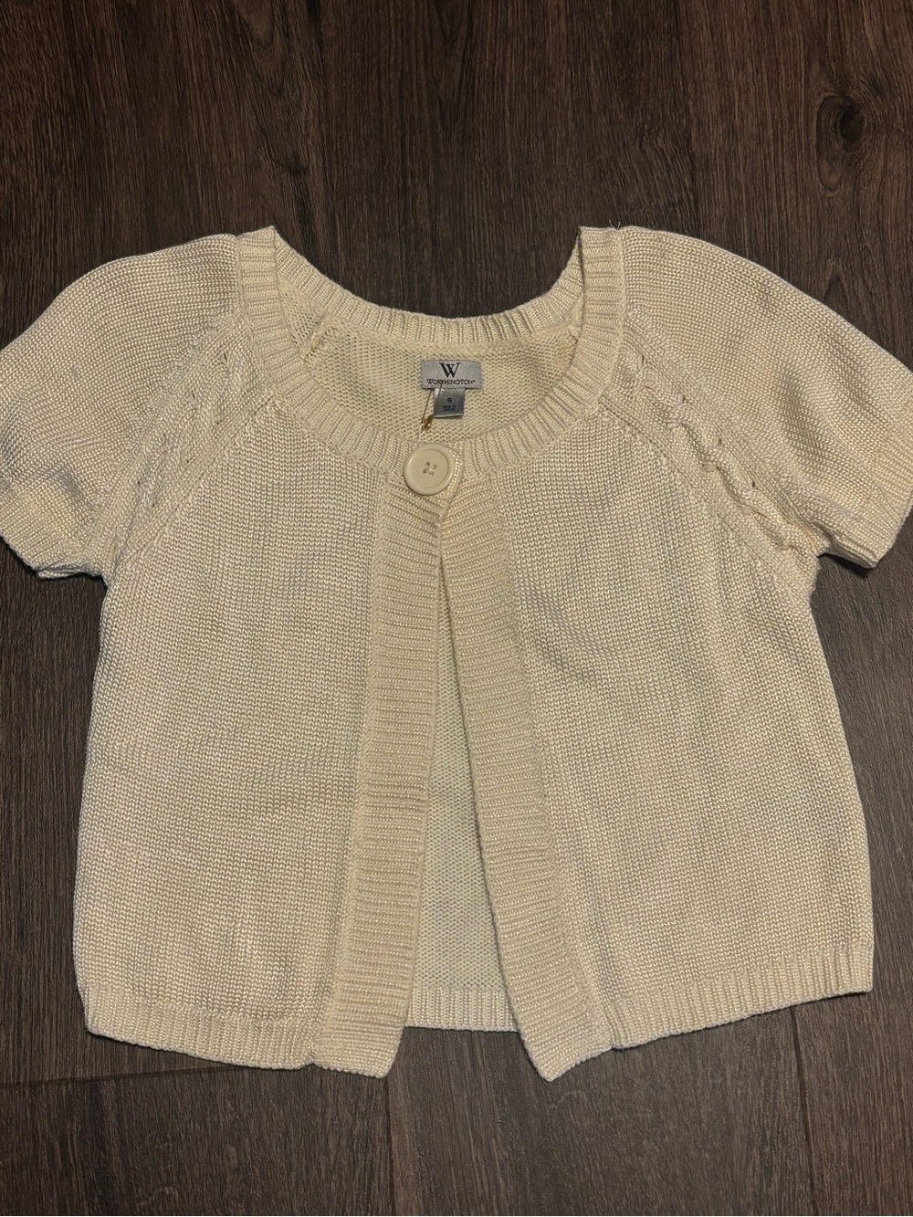 Vintage Worthington Cream Short-Sleeve Single-Button Cardigan